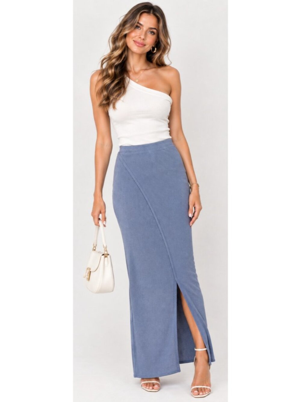 SABO Bridget Blue Stretch Knit Pull On Maxi Skirt